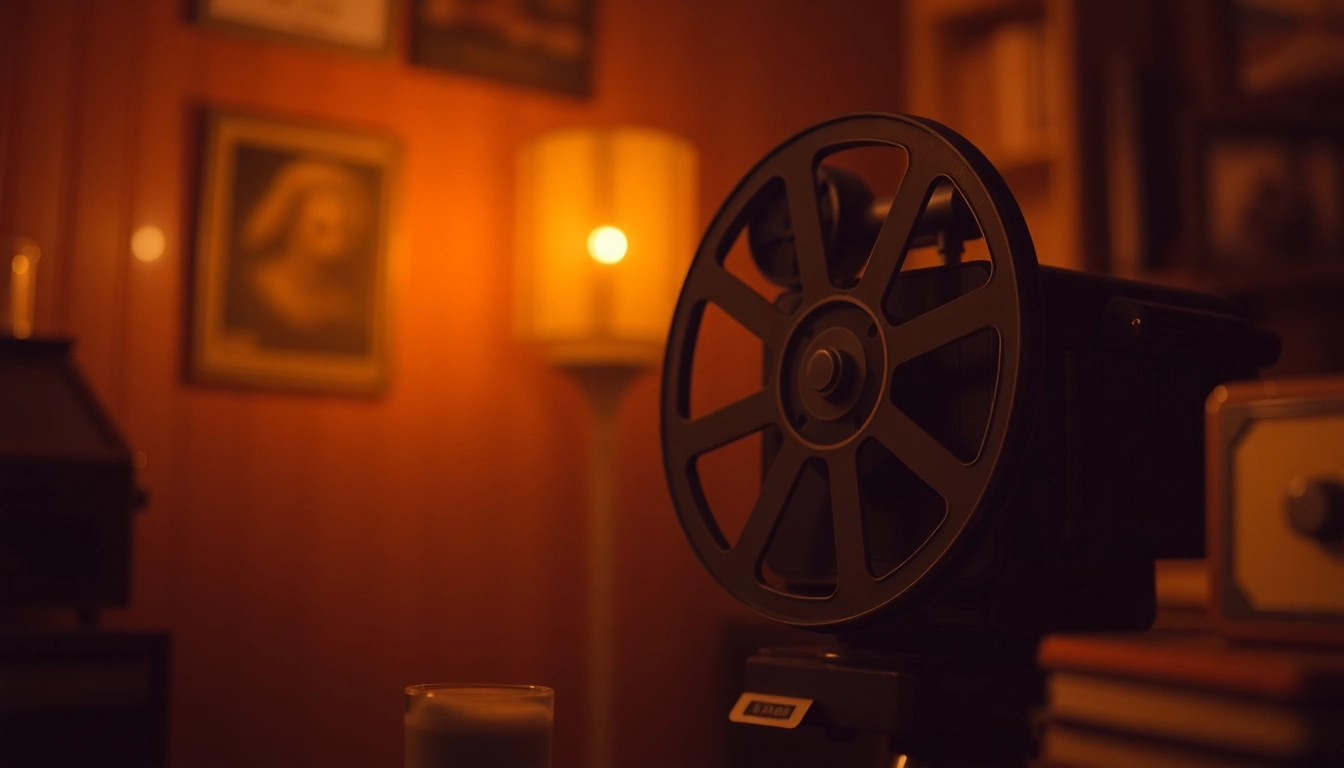 Watch public domain movies streaming with a classic projector casting nostalgic films.