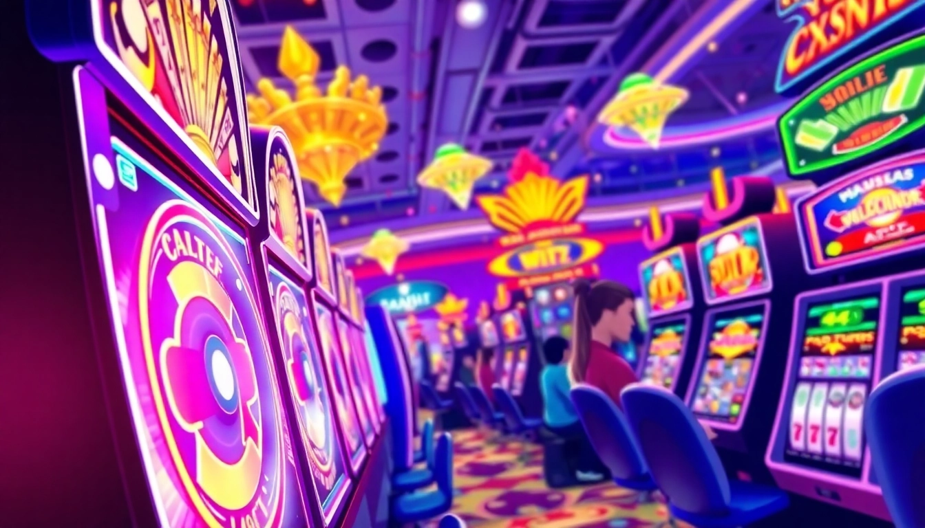 Engage with thrilling slot online experiences featuring vibrant machines and excited players in action.