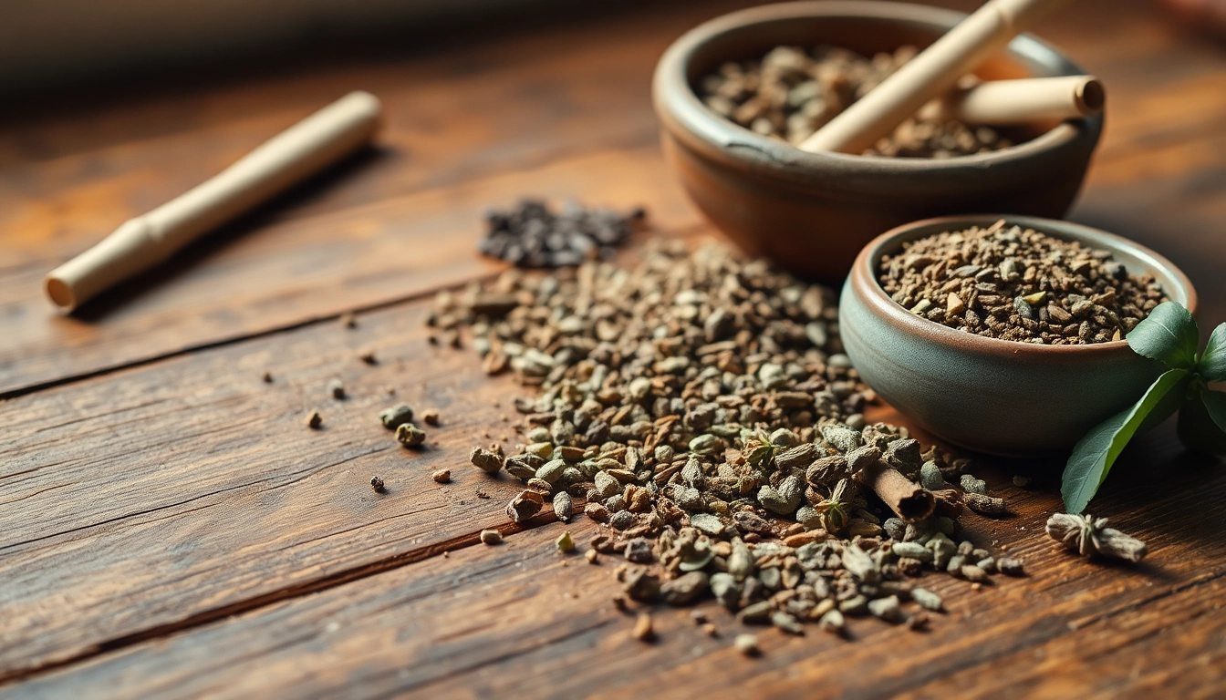 Craft and prepare an alternative smoking blend with natural herbs and rolling papers on a rustic wooden table.