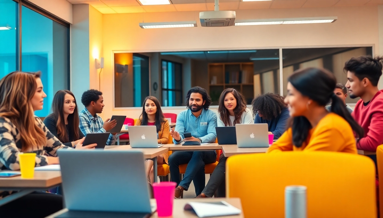 Students collaborating in a vibrant Digital Marketing Institute Cyprus classroom.