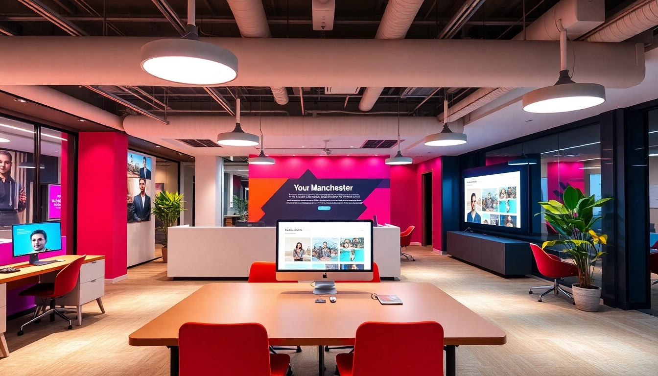 Engaging visual of website design Manchester showcasing modern office setup with sleek designs.