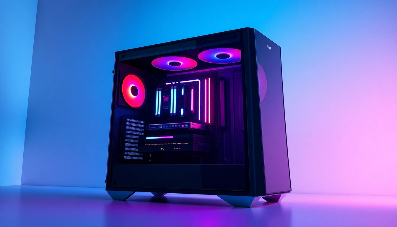 Showcasing a high-performance gaming pc case with RGB lighting and tempered glass panels.