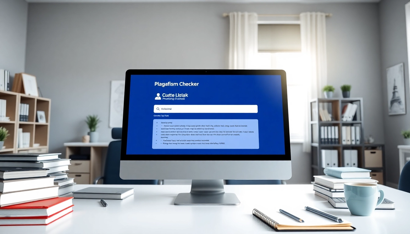 Use a plagiarism checker tool displayed on a modern computer to ensure academic integrity.
