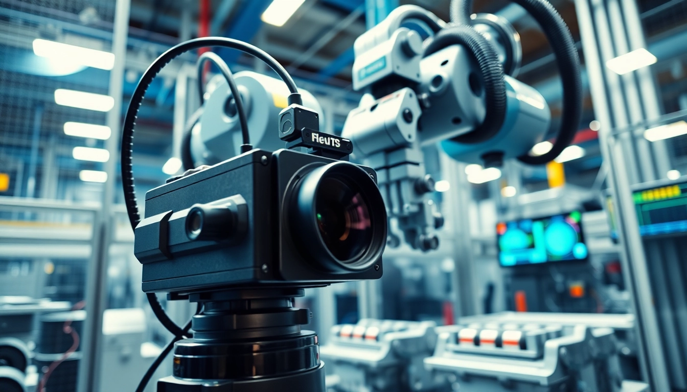 Machine vision system demonstrates advanced robotics inspecting components in a modern factory.