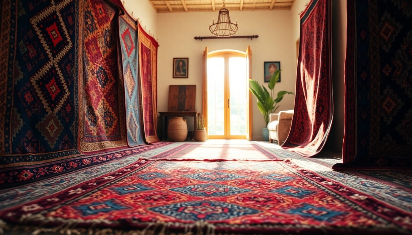 Showcase Moroccan Boucherouite Rugs with unique designs in a sunlit interior setting.