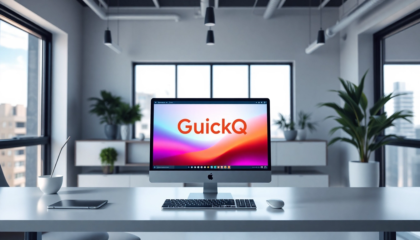 Utilize quickq官网 while working on QuickQ software in a modern workspace setting.