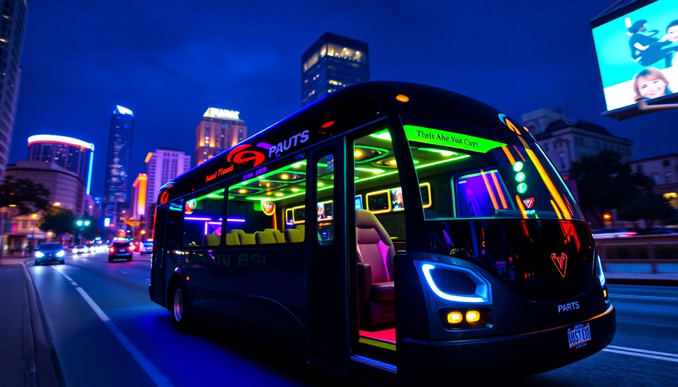 Experience the excitement of an Atlanta party bus with luxurious seating and vibrant night atmosphere.