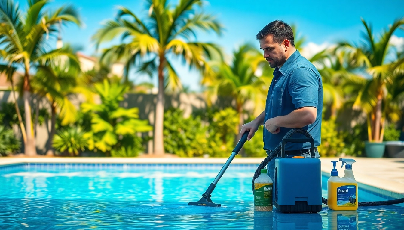 Expert pool service in Largo, showcasing a technician maintaining a pristine pool environment.