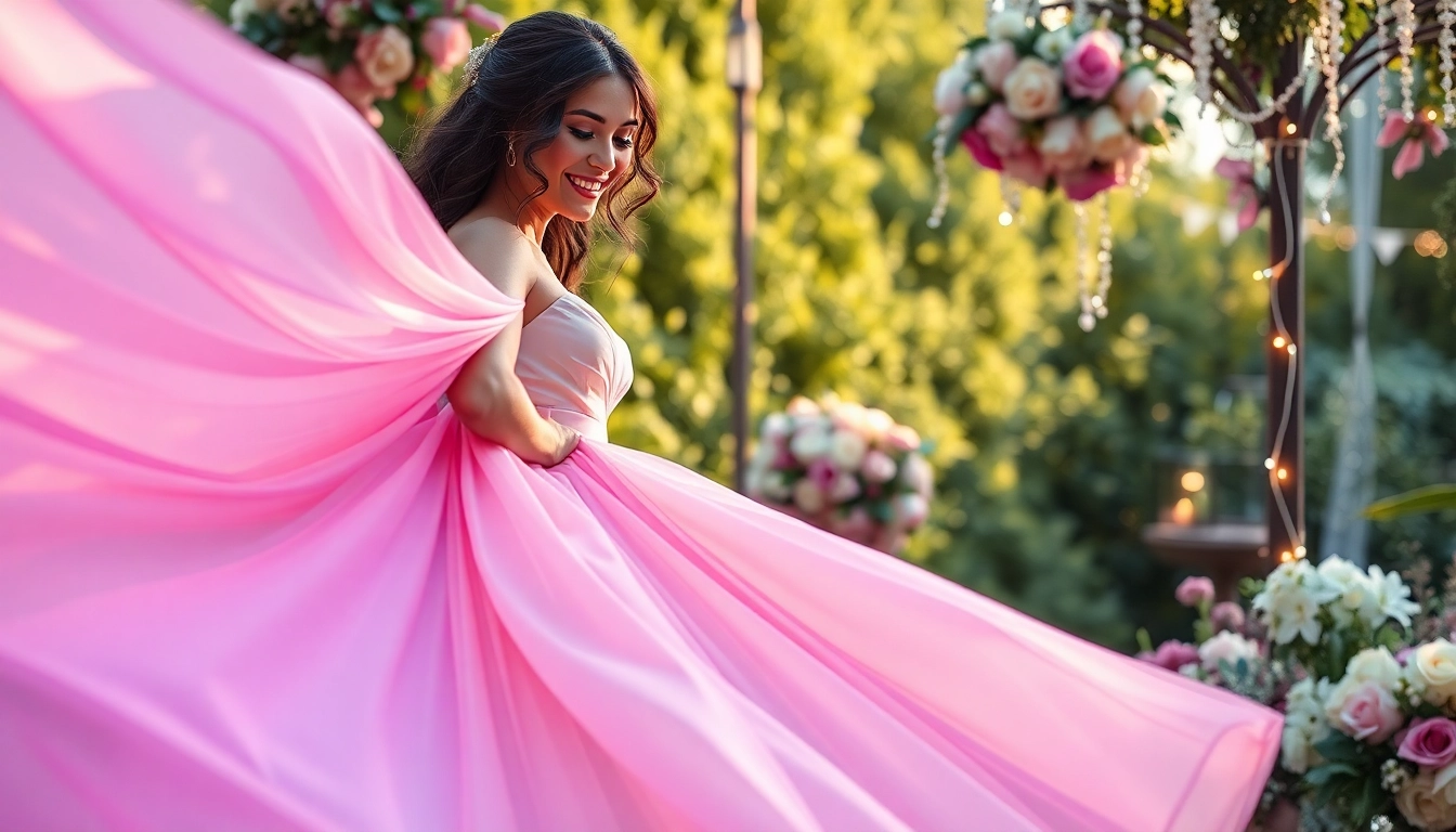 Beautiful bride showcasing stunning Coloured Wedding Dresses in a lush garden setting.