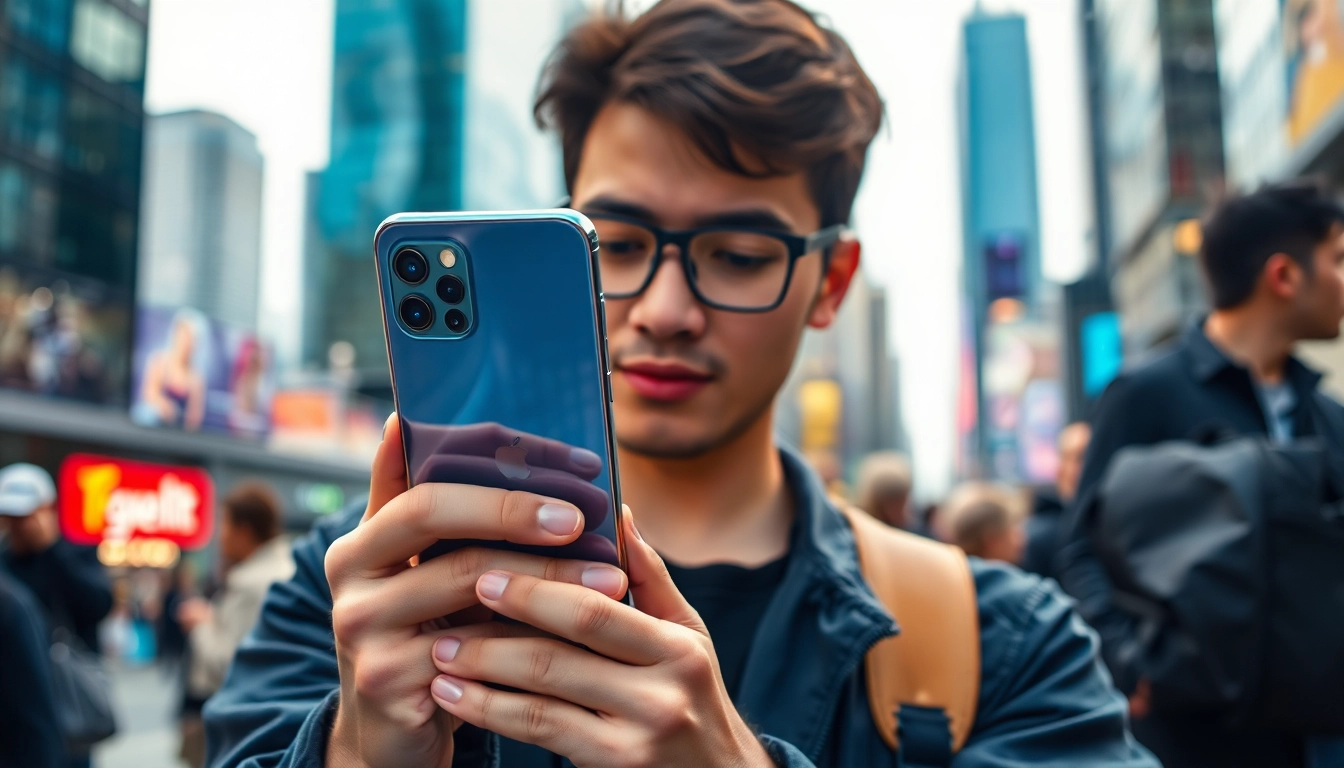 Explore how to buy iPhone 16 Pro Max with its sleek design in a vibrant urban setting.