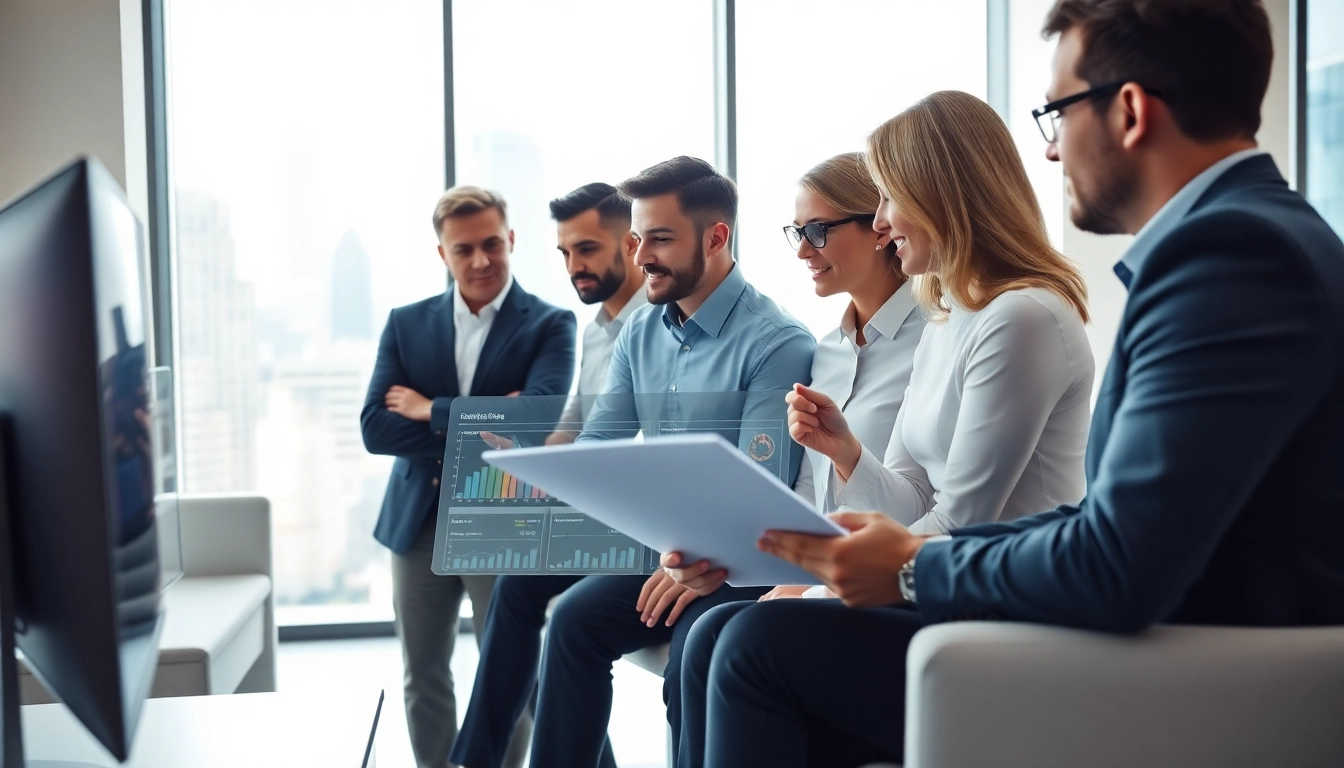 Enhance ai for competitive intelligence through team collaboration and analysis in a stylish office.