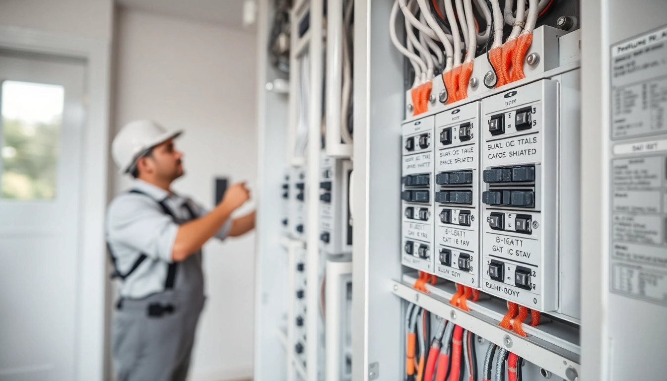 Inspecting an electrical panel with organized circuit breakers in a modern home setting.
