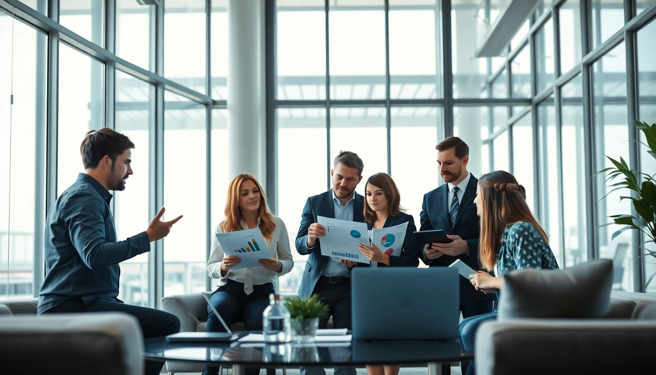 Analyze competitive intelligence insights with a focused business team in a modern office.