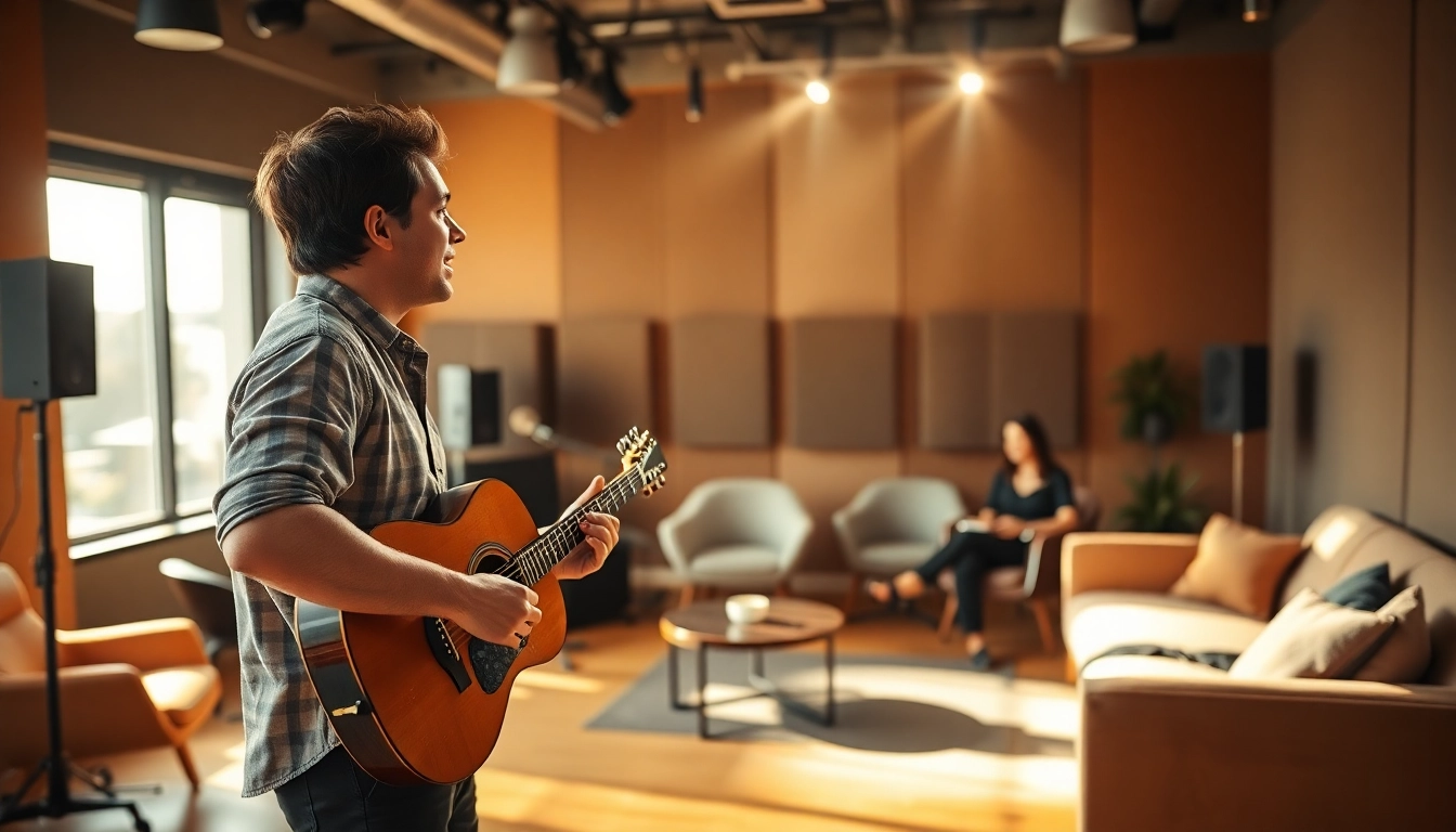 Engaging artist in a music pitching session, showcasing creativity in music pitching.