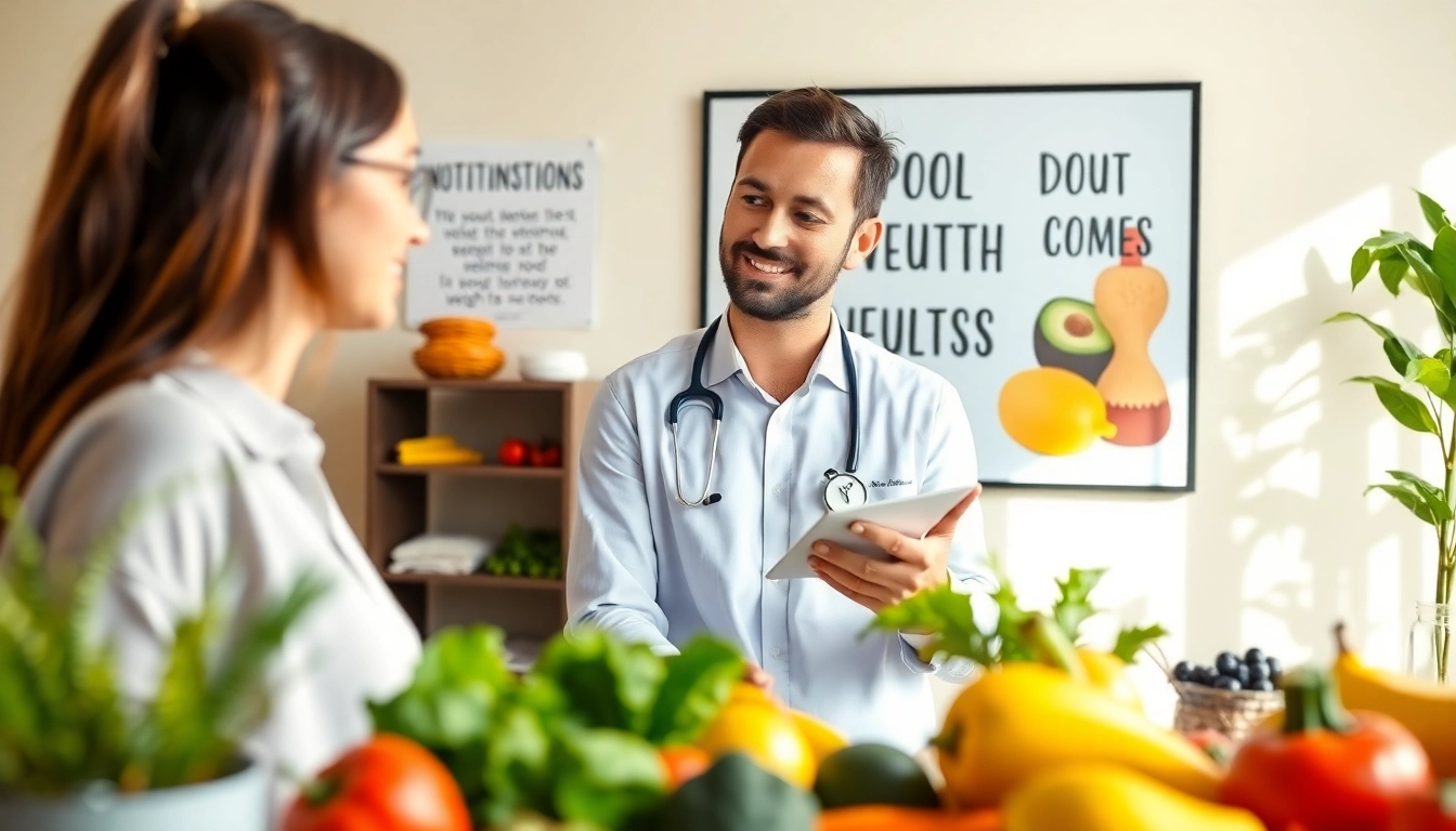 Nutritionist providing guidance on Medical Weight Loss in a friendly clinic environment.