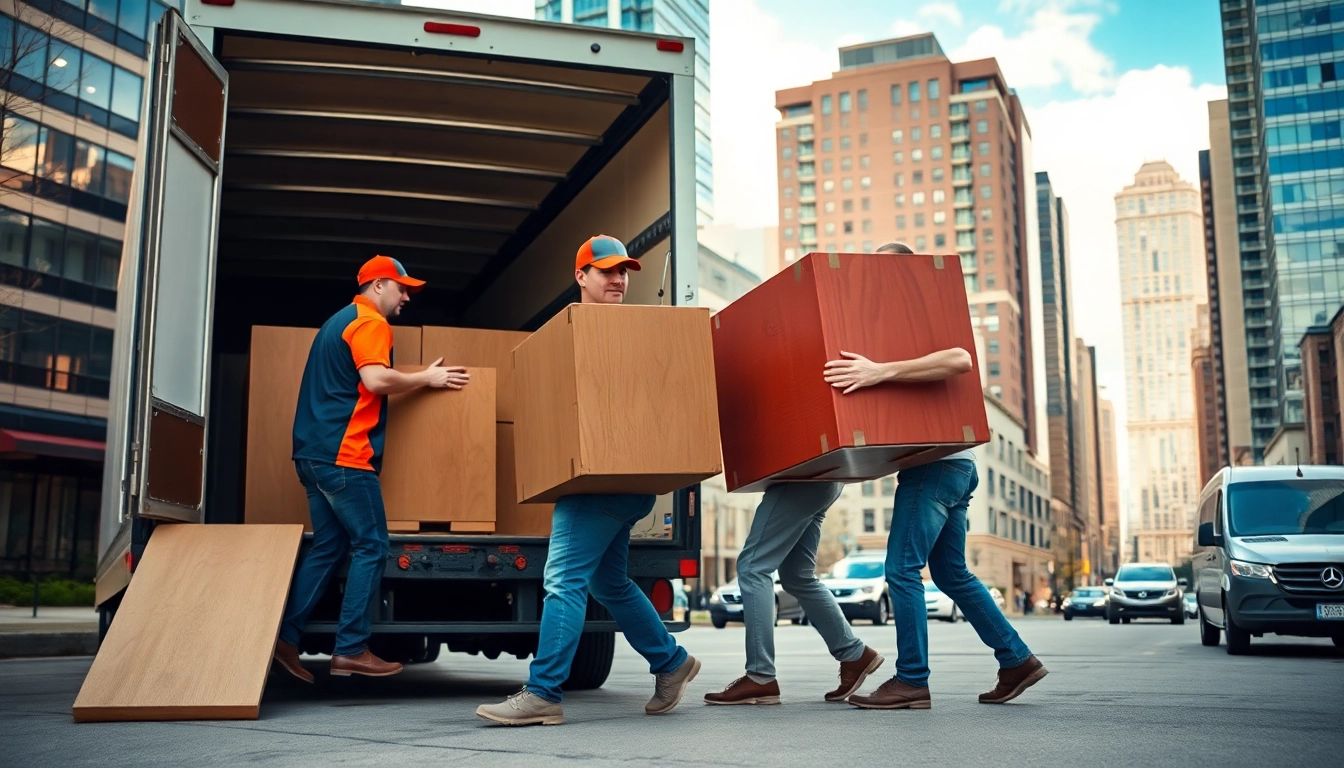 Moving furniture by professional movers calgary in an urban setting.