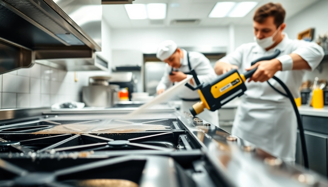 Engaging image showcasing Restaurant Cooking Appliance Cleaning in a busy commercial kitchen.