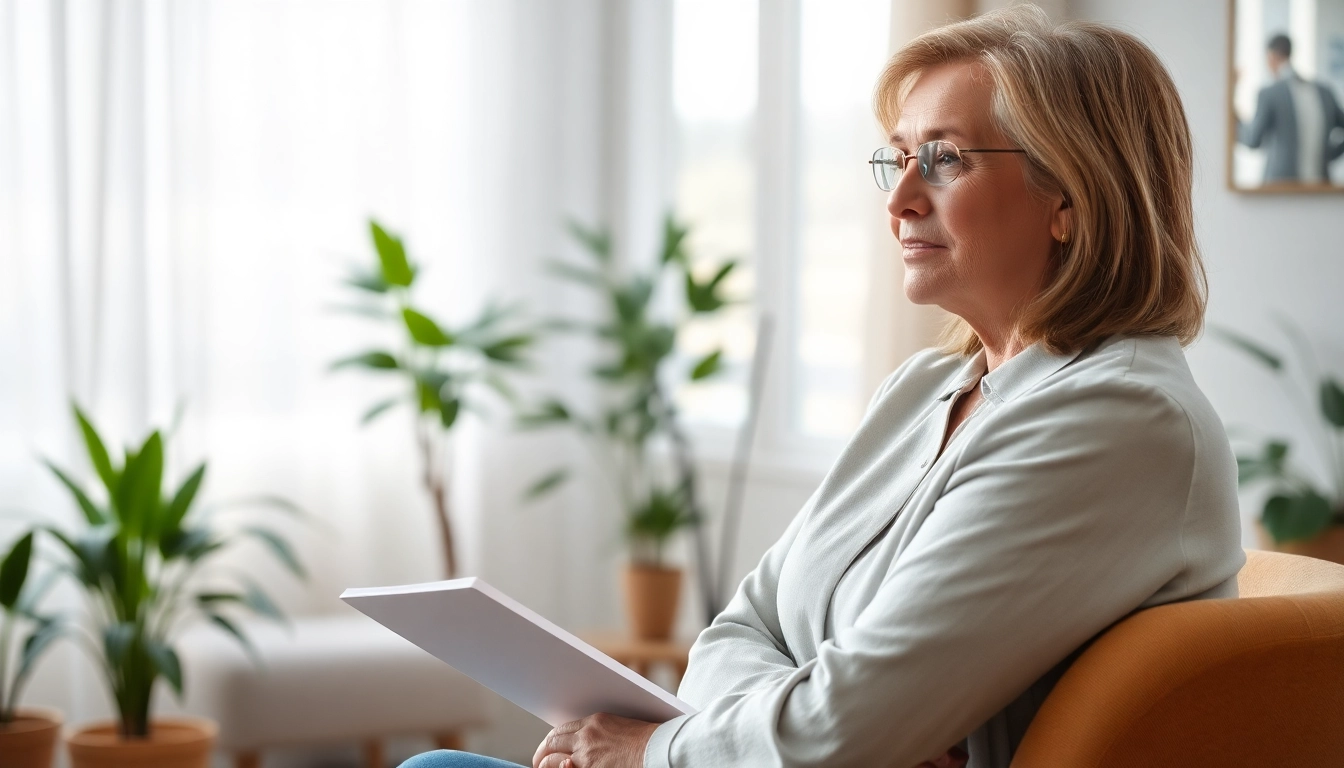 Therapist listening attentively to a client discussing anxiety in a calming office.